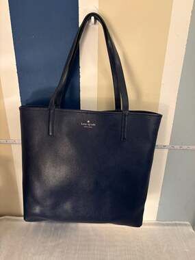 Kate Spade Karla Reversible Tote in Navy Pebble Leather and Striped Canvas